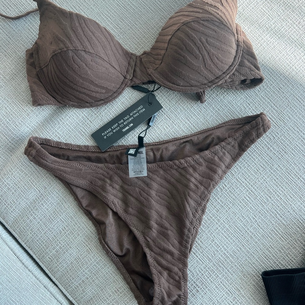 Brown Textured Triangl Bikini Set